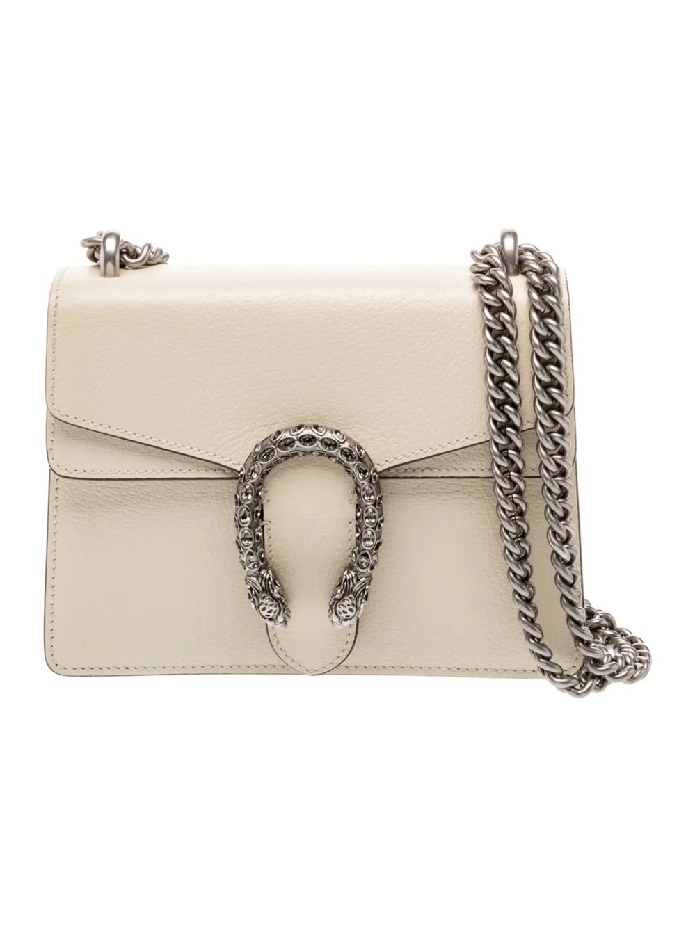 Gucci Cream Leather Shoulder Bag with Silver Chain